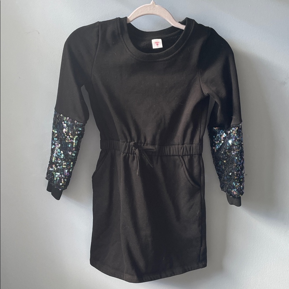NWOT FabKids Black Dress with Sequin Sleeves